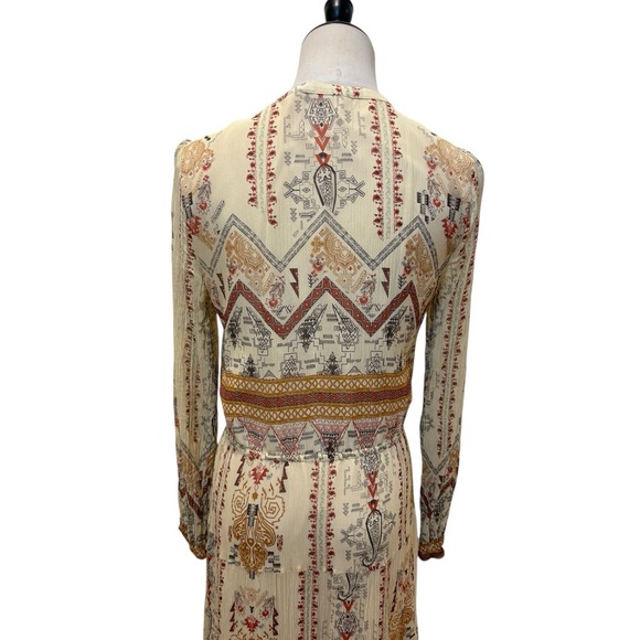Sundance Silk Maxi Dress Sz 4 Long Sleeve Boho Festival Praire Aztec Folk West - Picture 7 of 9